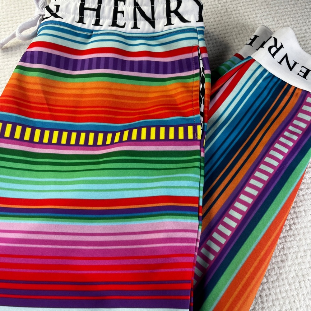 Hank & Henry Mens XL Serape Stripe Jogger Pants Multi Color Rainbow Logo Cuffs